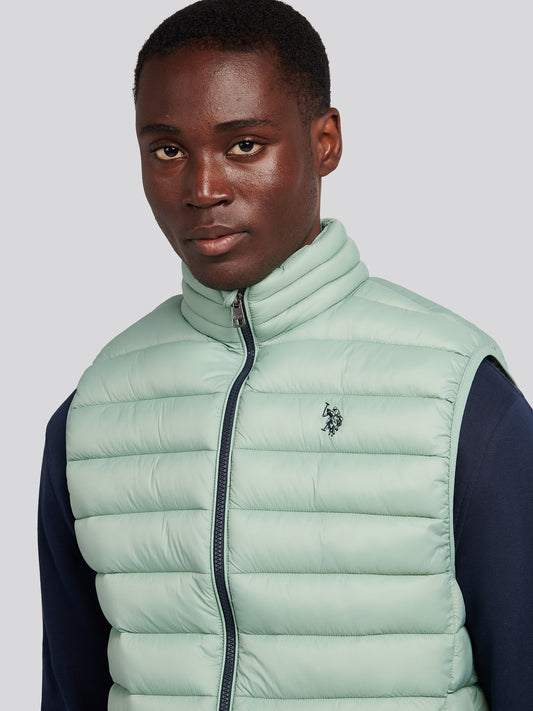 Mens Bound Quilted Gilet in Iceberg Green