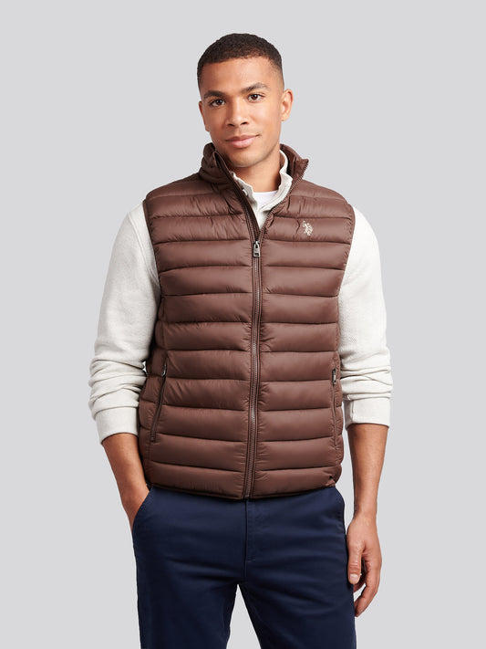 Mens Bound Quilted Gilet in Chocolate Martini