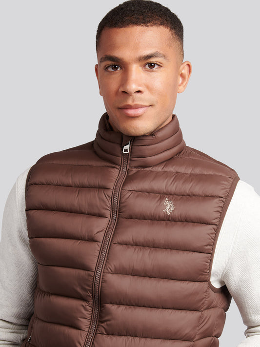 Mens Bound Quilted Gilet in Chocolate Martini