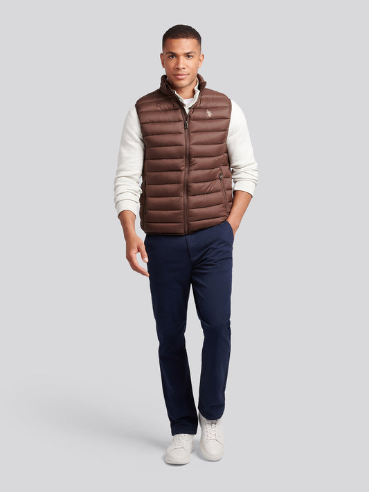 Mens Bound Quilted Gilet in Chocolate Martini