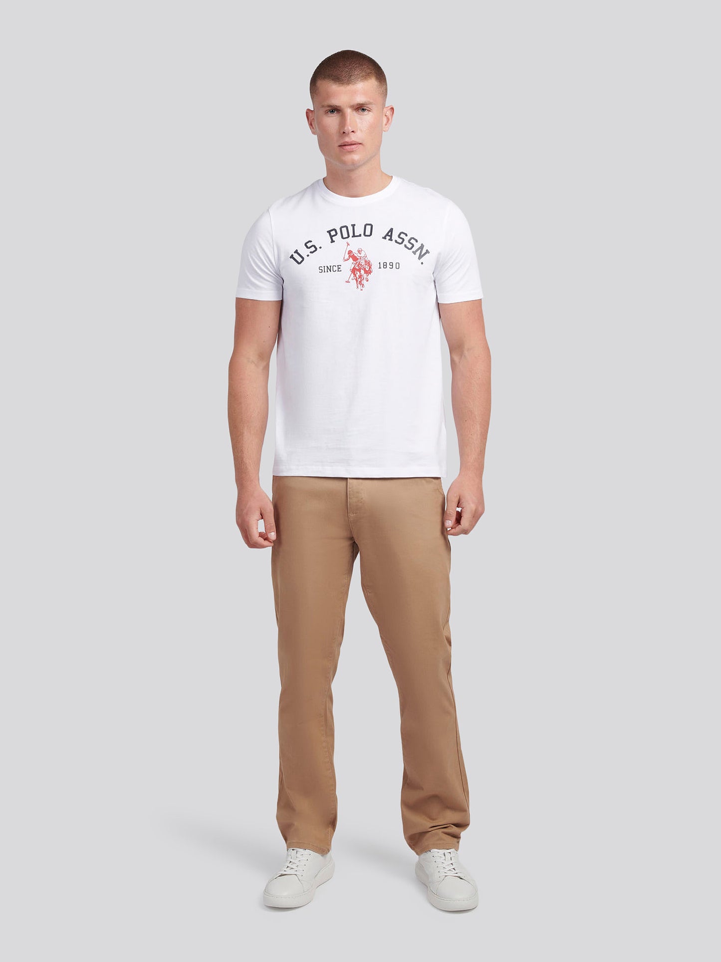 T-shirt menu charakterystycznego nadruku łuku w jasnej bieli
