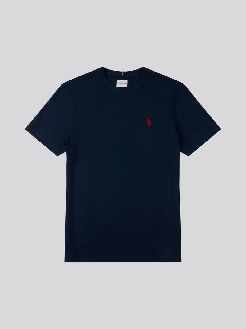 T-shirt podwójnych jeźdźców w ciemnym szafirowym granatowym/haute czerwony DHM