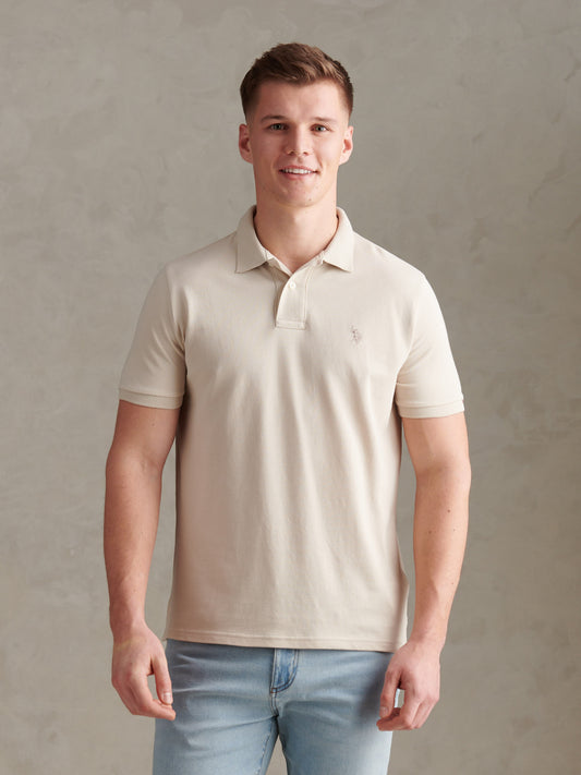 Mens Double Horsemen  Polo Shirt in Beige