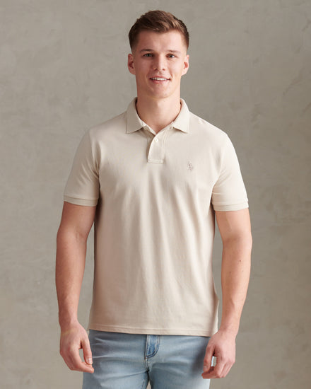 Mens Pique Polo Shirt Beige