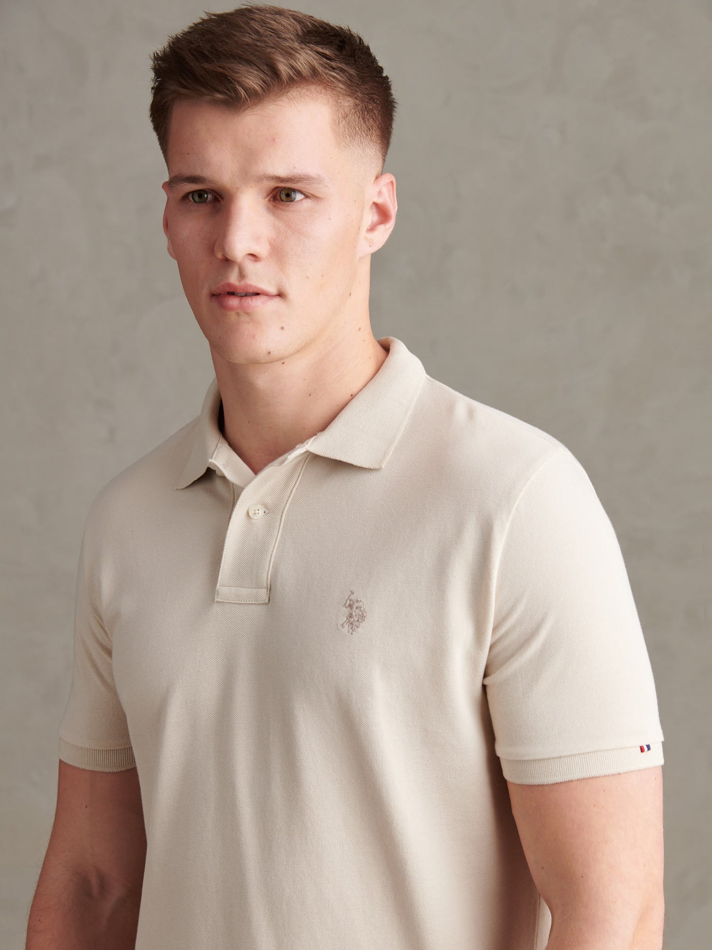 Mens Double Horsemen  Polo Shirt in Beige
