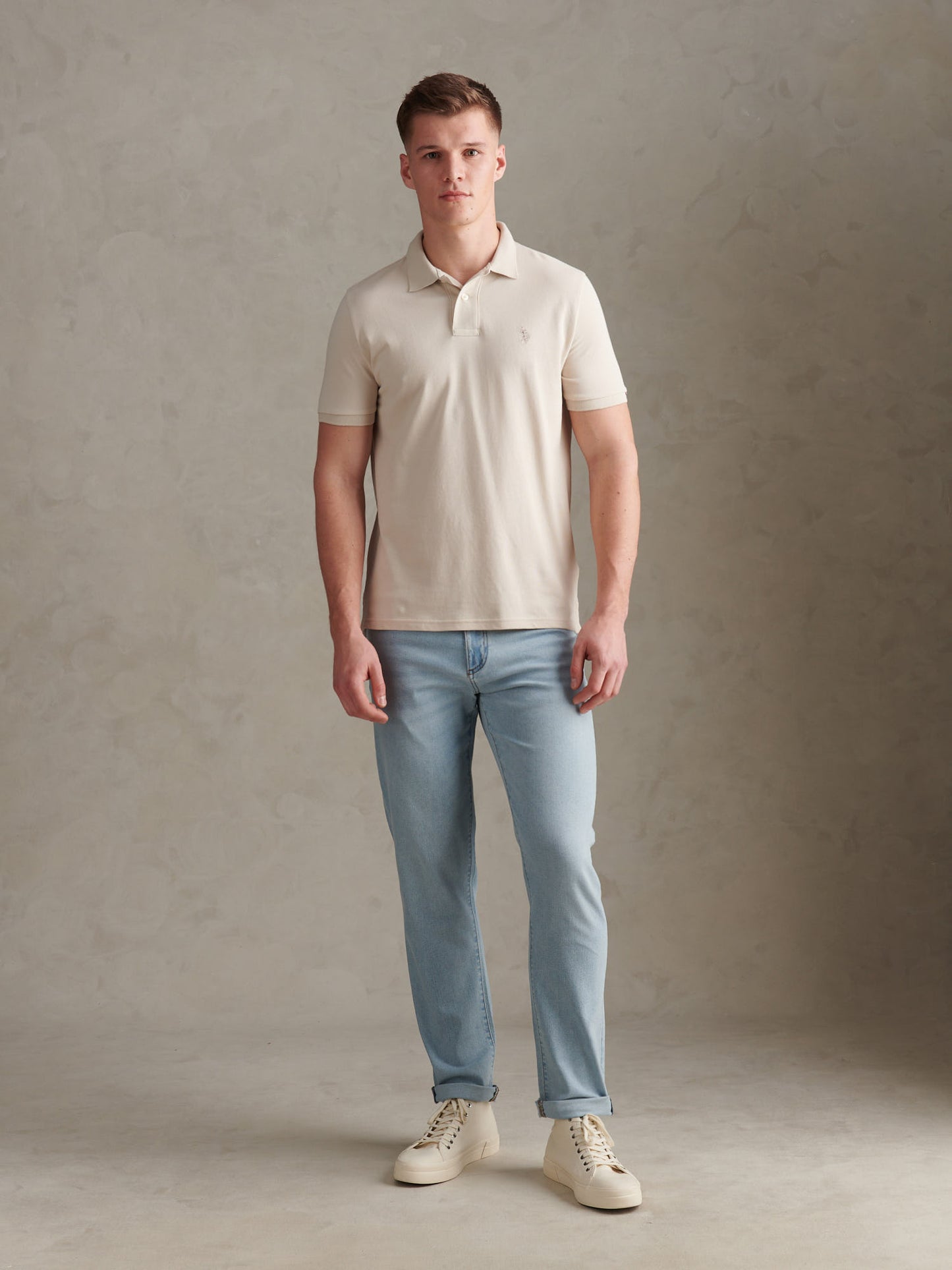 Mens Double Horsemen  Polo Shirt in Beige