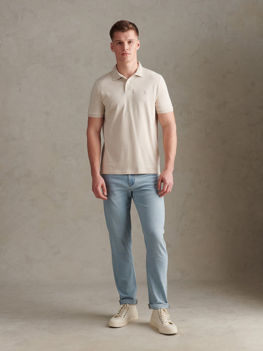 Mens Double Horsemen  Polo Shirt in Beige