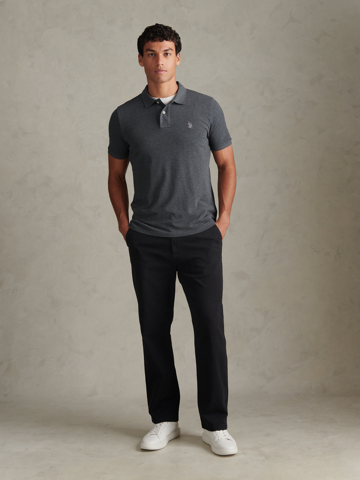 Mens Double Horsemen Polo Shirt Charcoal Marl
