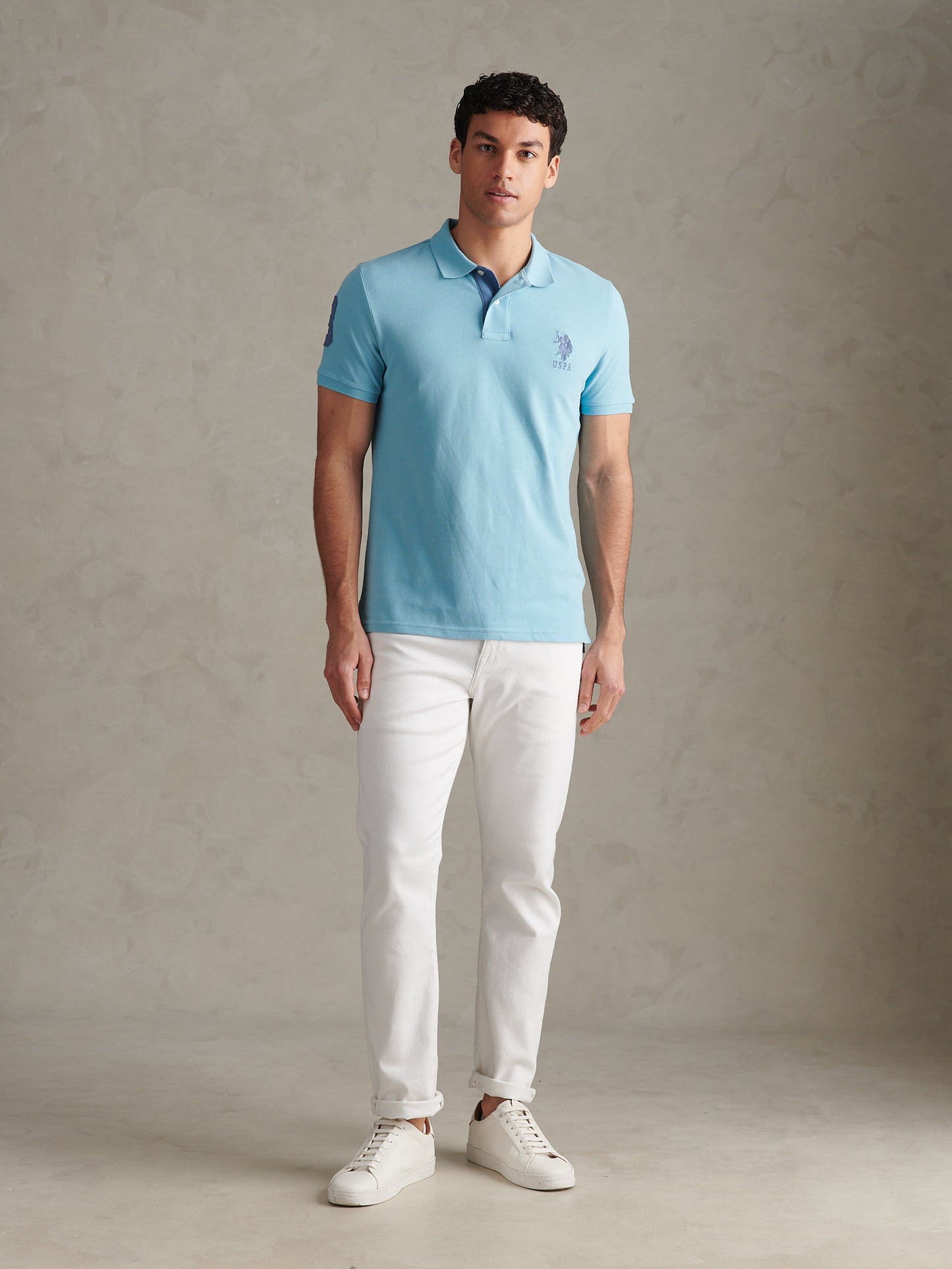 Mens Player 3 Pique Polo Shirt Air Blue