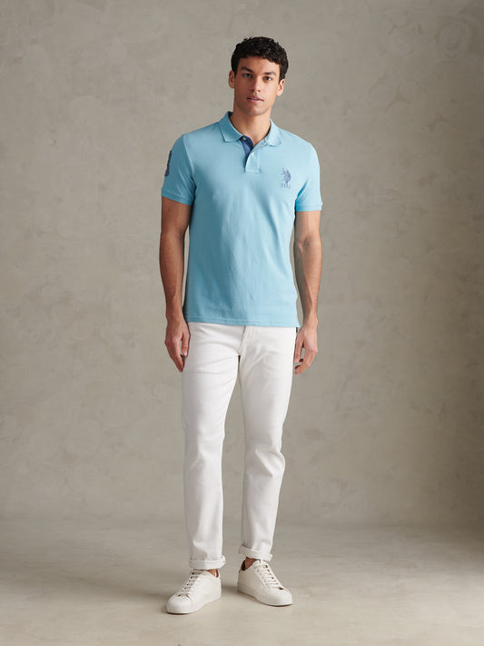 Mens Player 3 Pique Polo Shirt Air Blue