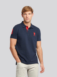Mens Player 3 Pique Polo Shirt w ciemnym szafirowym granatowym/haute Red Dhm