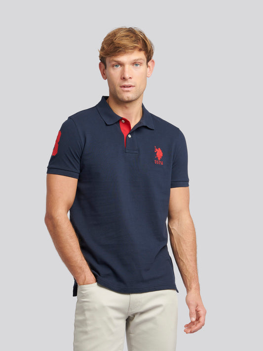 Mens Player 3 Polo Shirt in Dark Sapphire Navy / Haute Red DHM