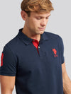 Mens Player 3 Pique Polo Shirt w ciemnym szafirowym granatowym/haute Red Dhm