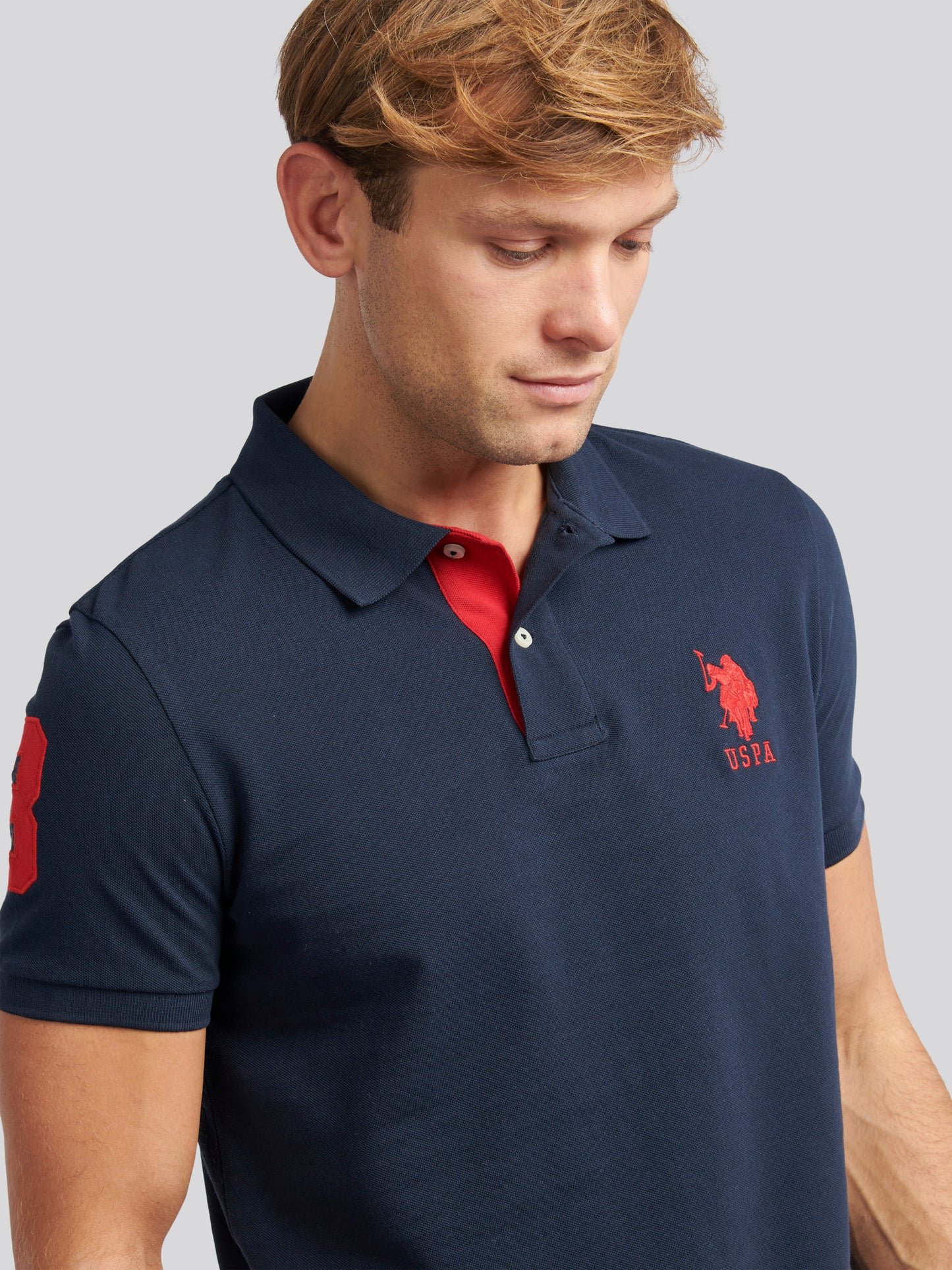 Mens Player 3 Pique Polo Shirt w ciemnym szafirowym granatowym/haute Red Dhm