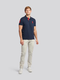 Mens Player 3 Pique Polo Shirt w ciemnym szafirowym granatowym/haute Red Dhm