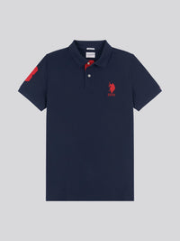 Mens Player 3 Pique Polo Shirt w ciemnym szafirowym granatowym/haute Red Dhm
