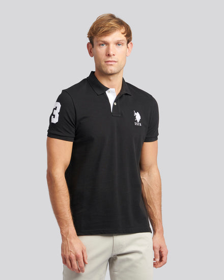 Mens Player 3 Pique Polo Shirt w czarnym jasnym białym DHM