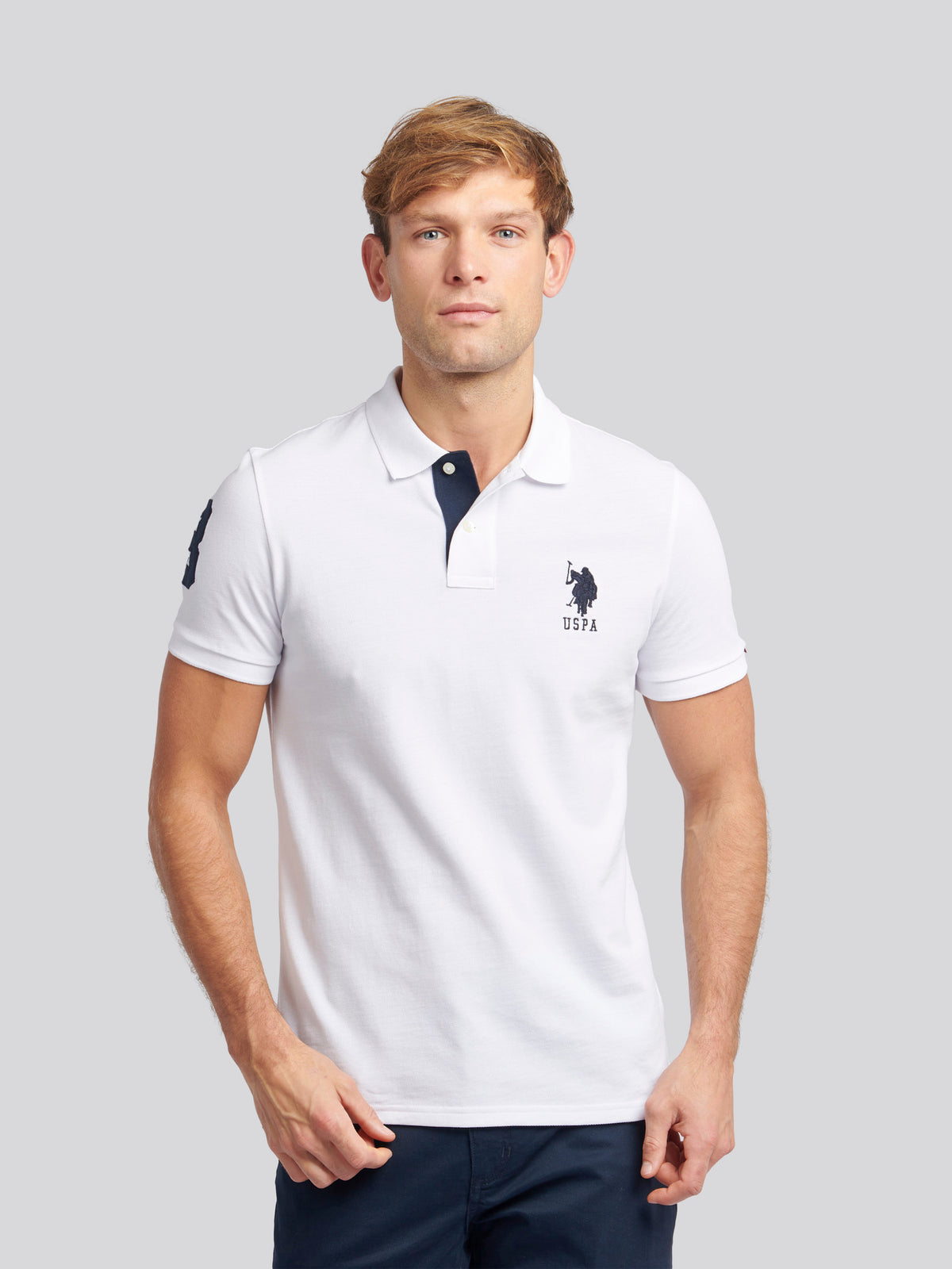 Mens Player 3 Pique Polo Shirt w białym/ciemnym szafirowym granatowym DHM