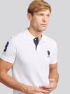 Mens Player 3 Pique Polo Shirt w białym/ciemnym szafirowym granatowym DHM