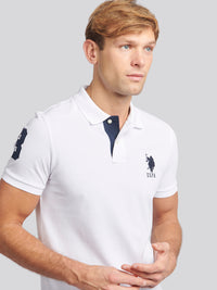 Mens Player 3 Pique Polo Shirt w białym/ciemnym szafirowym granatowym DHM