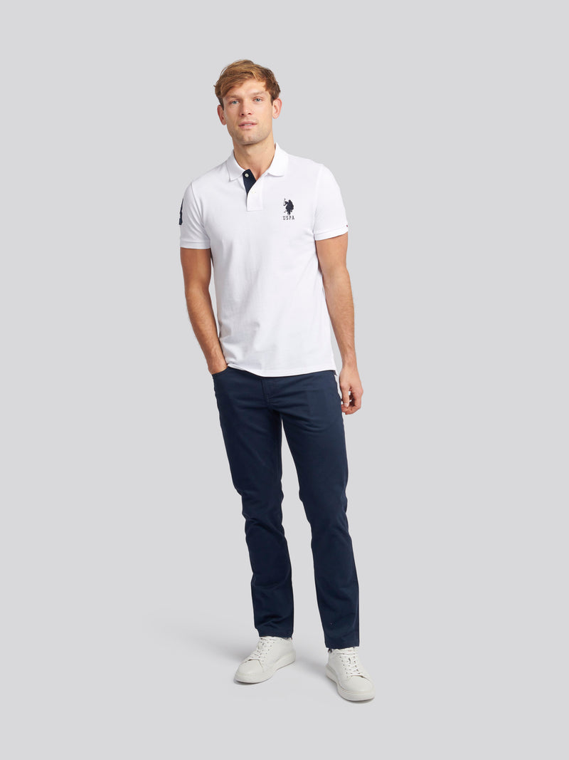 Mens Player 3 Pique Polo Shirt w białym/ciemnym szafirowym granatowym DHM