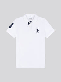 Mens Player 3 Pique Polo Shirt w białym/ciemnym szafirowym granatowym DHM