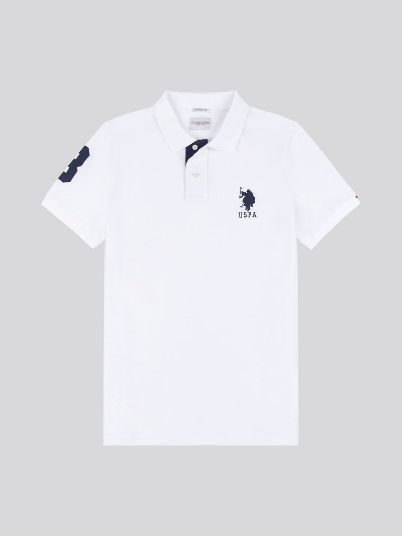 Mens Player 3 Pique Polo Shirt w białym/ciemnym szafirowym granatowym DHM