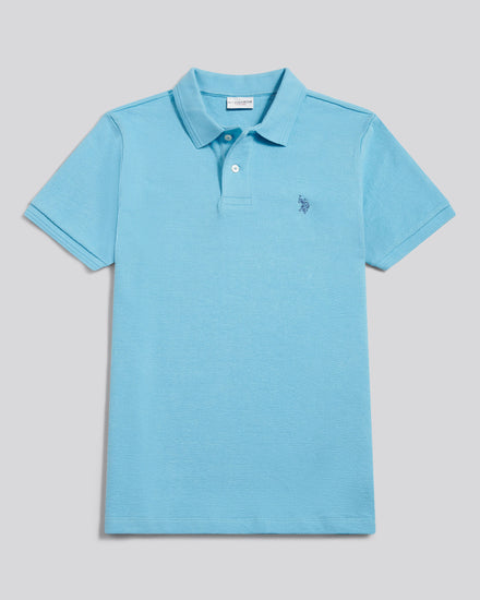 Mens Texture Terry Polo Shirt Air Blue
