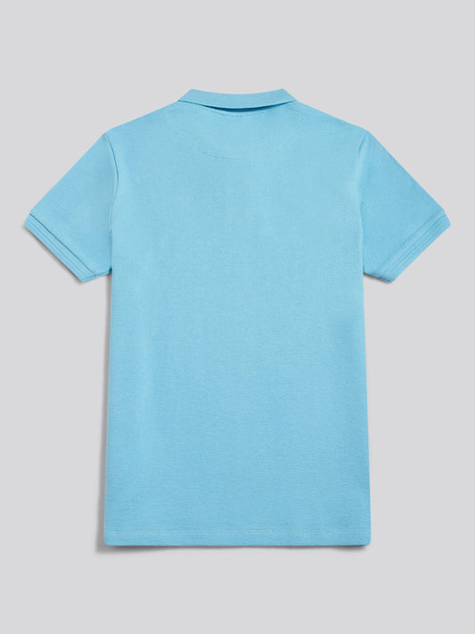 Mens Texture Terry Polo Shirt Air Blue