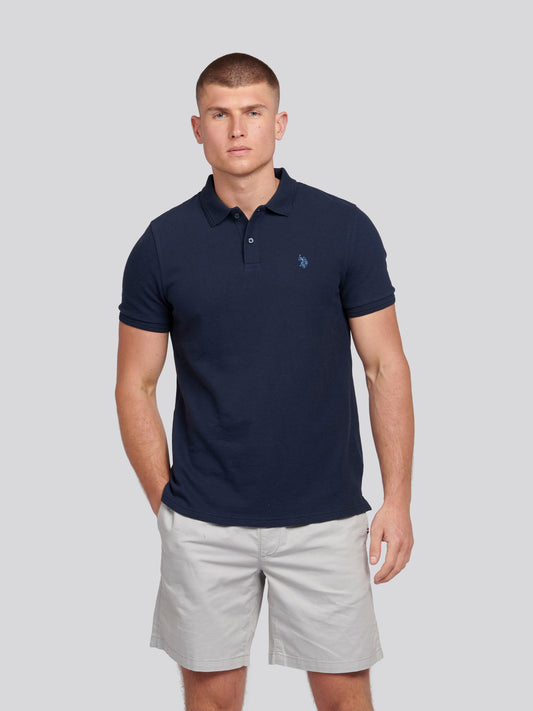 Tekstura męska Terry Polo Shirt w ciemnym szafirowym granatowym/księżycowym światło niebieskim dhm