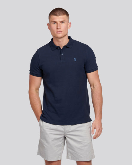 Tekstura męska Terry Polo Shirt w ciemnym szafirowym granatowym/księżycowym światło niebieskim dhm