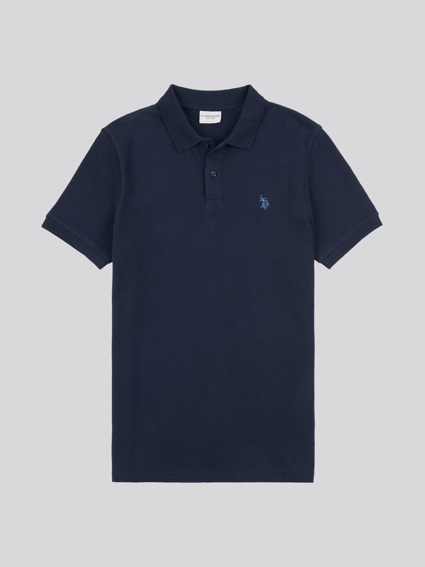 Tekstura męska Terry Polo Shirt w ciemnym szafirowym granatowym/księżycowym światło niebieskim dhm