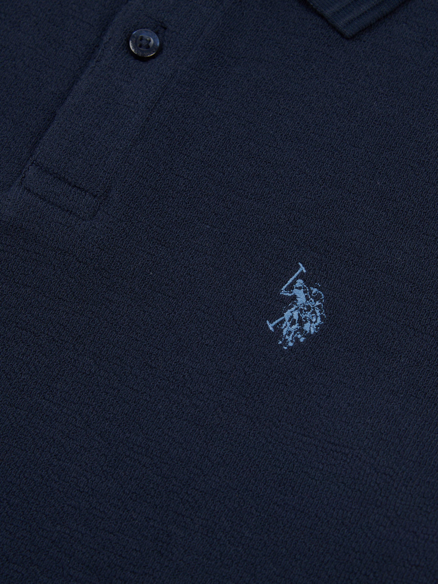 Tekstura męska Terry Polo Shirt w ciemnym szafirowym granatowym/księżycowym światło niebieskim dhm