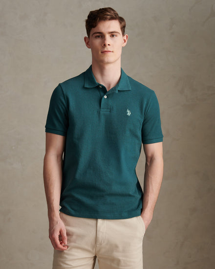 Mens Texture Terry Polo Shirt Mediterranea