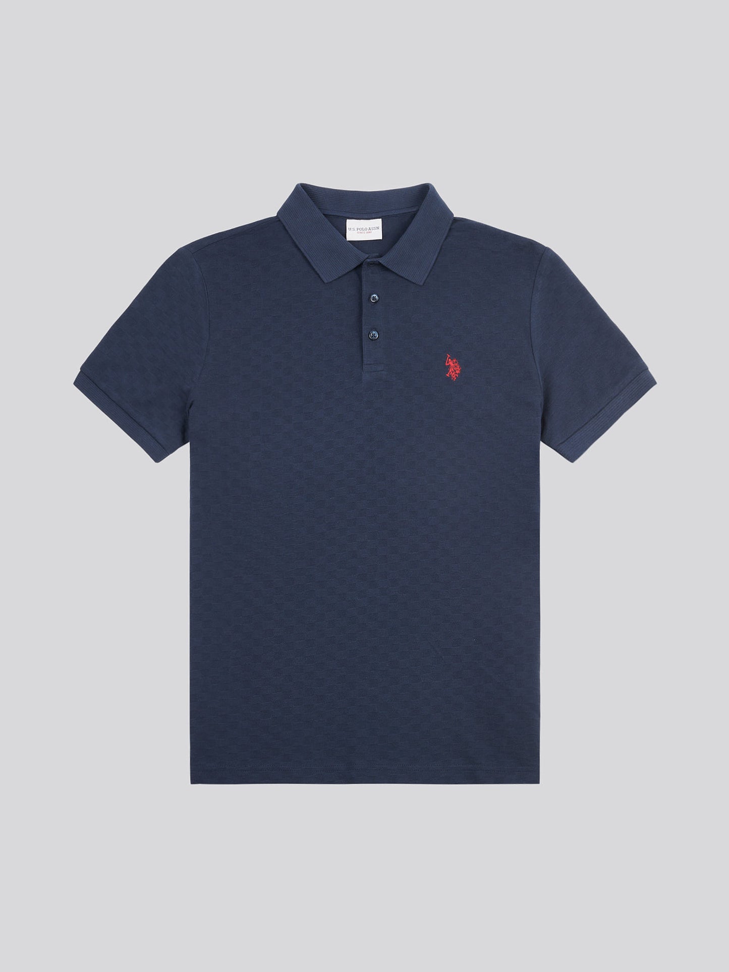 Men Check Teksturowa koszula polo w ciemnym szafirowym granatowym/haute czerwonym DHM