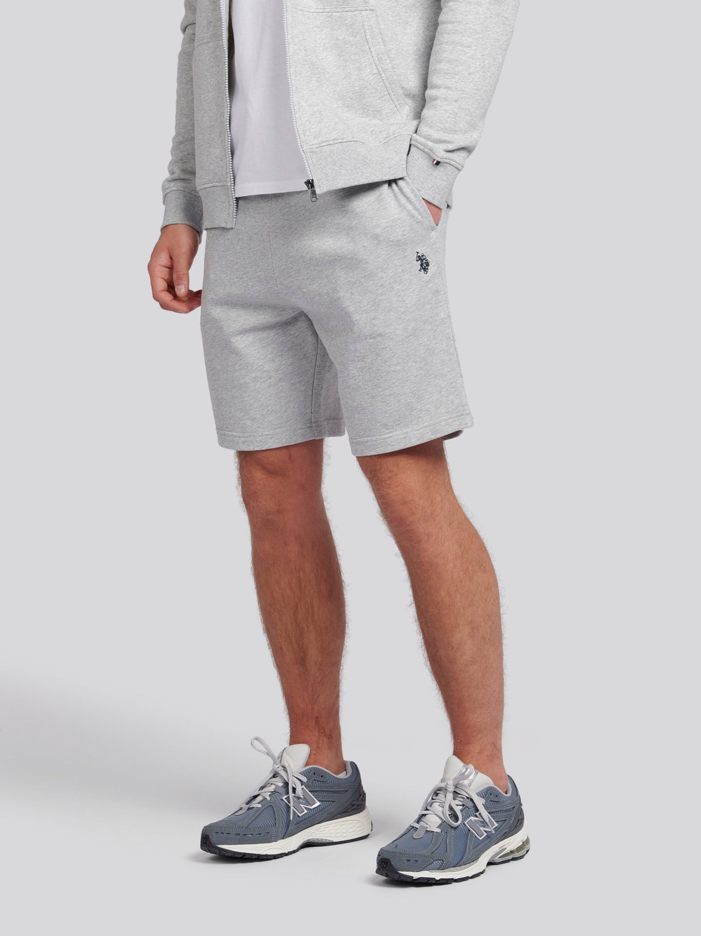 Mens Double Horsemen Sweat Shorts in Mid Grey Marl