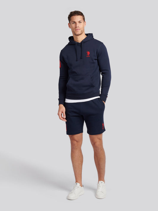 Mens Player 3 Sweat Shorts in Dark Sapphire Navy / Haute Red DHM