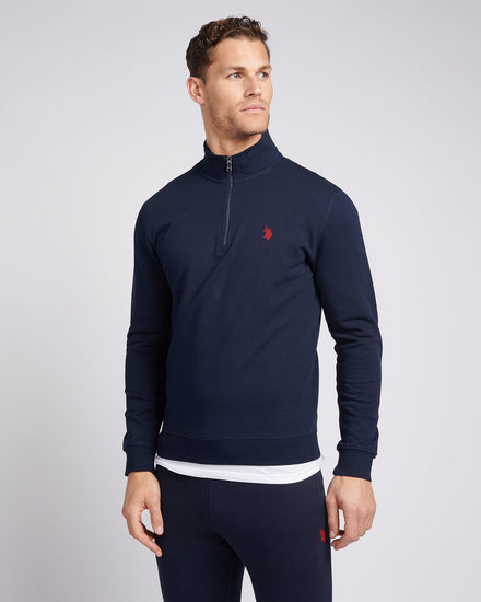 Męskie 1/4 bluza z suwakiem w ciemnym szafirowym granatowym/haute czerwonym DHM