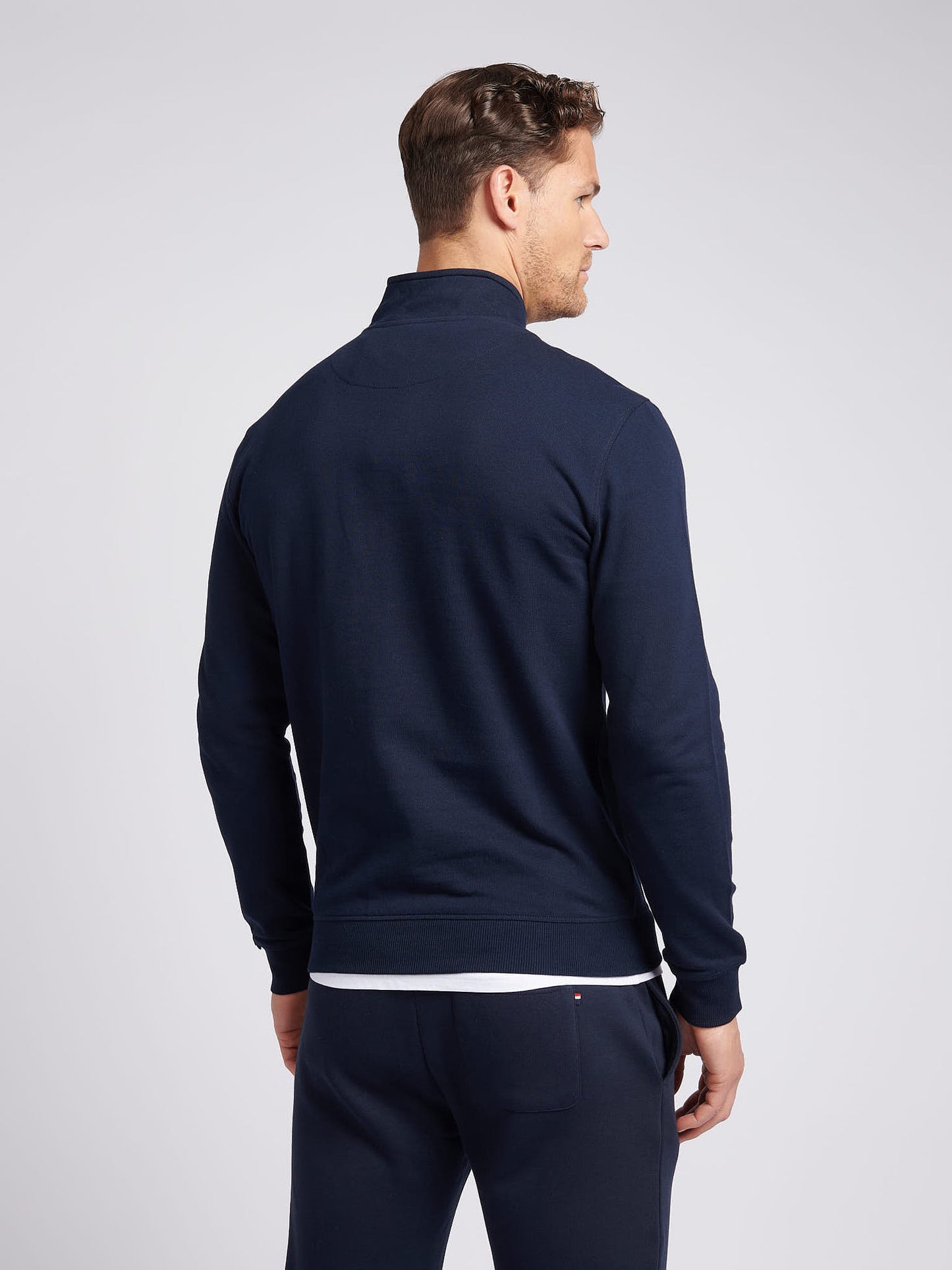 Męskie 1/4 bluza z suwakiem w ciemnym szafirowym granatowym/haute czerwonym DHM