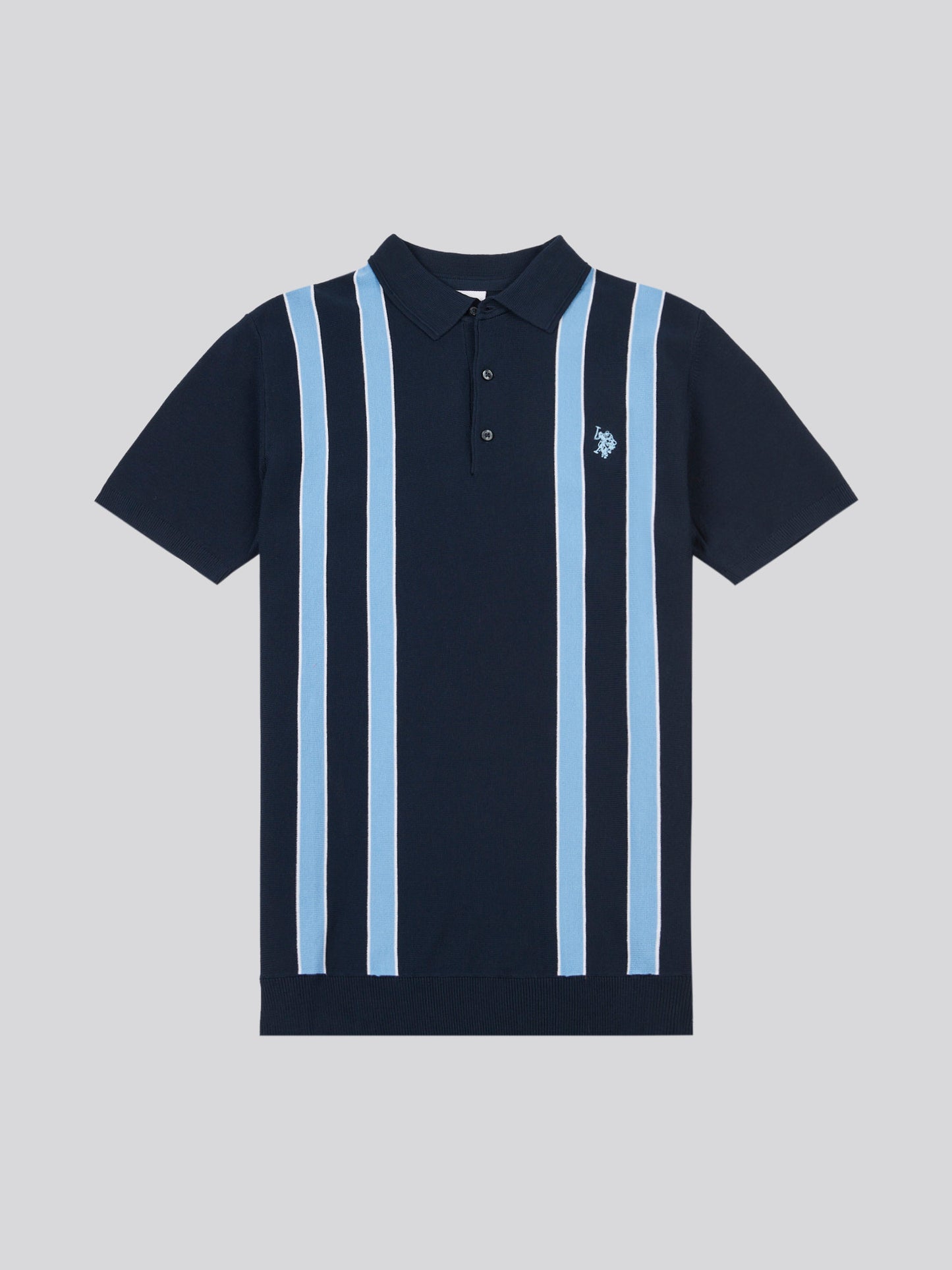 Mens Vertical Stripe Knit Polo Shirt in Dark Sapphire Navy