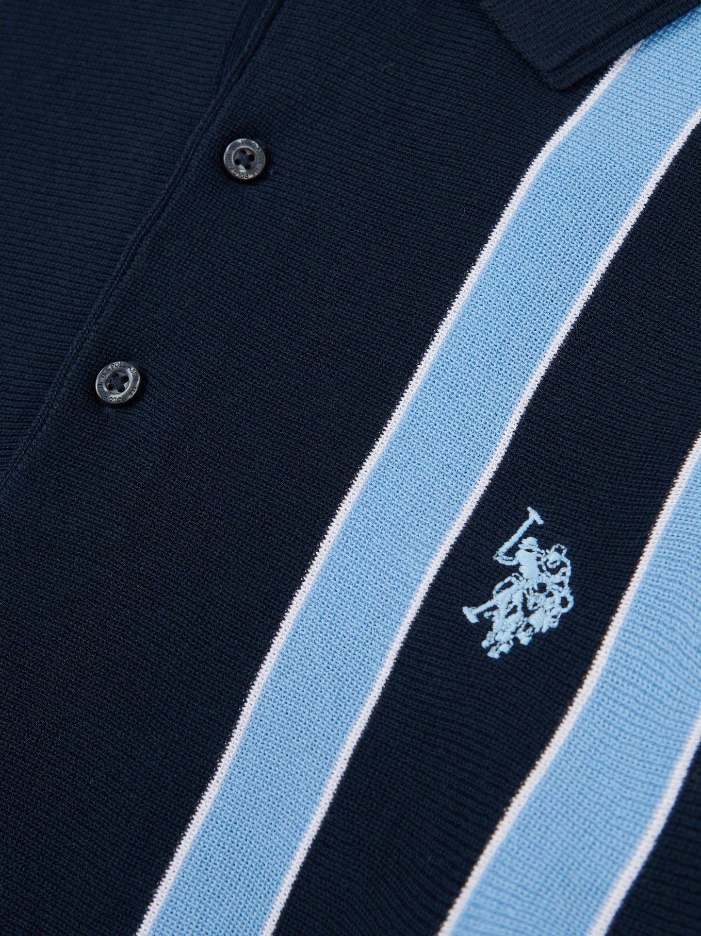 Mens Vertical Stripe Knit Polo Shirt in Dark Sapphire Navy