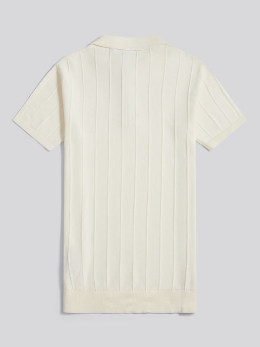 Mens Zip Knit  Polo Shirt Whisper White