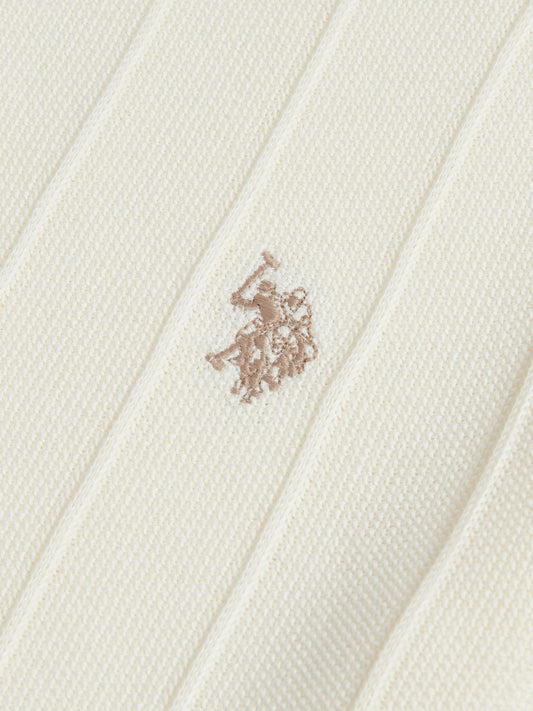 Mens Zip Knit  Polo Shirt Whisper White