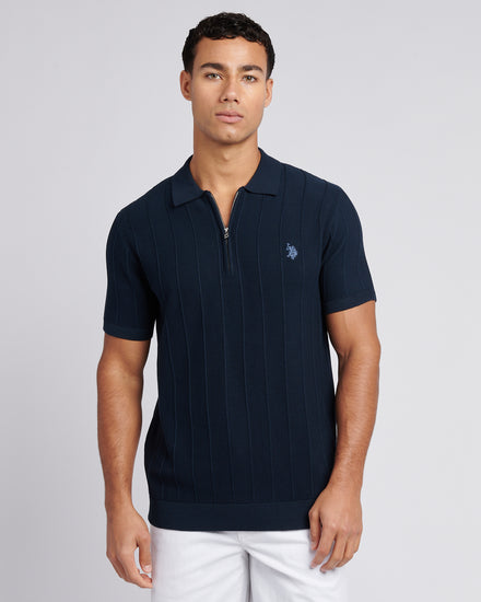 Mens Zip Knit  Polo Shirt Dark Sapphire Navy / Moonlight Blue DHM