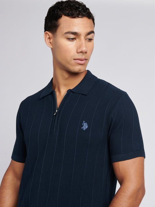 Mens Zip Knit  Polo Shirt Dark Sapphire Navy / Moonlight Blue DHM