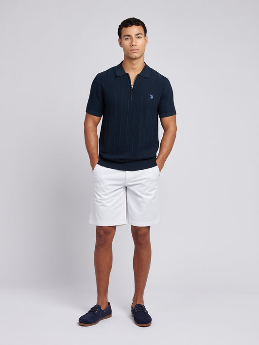 Mens Zip Knit  Polo Shirt Dark Sapphire Navy / Moonlight Blue DHM