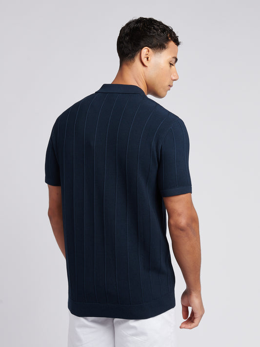 Mens Zip Knit  Polo Shirt Dark Sapphire Navy / Moonlight Blue DHM