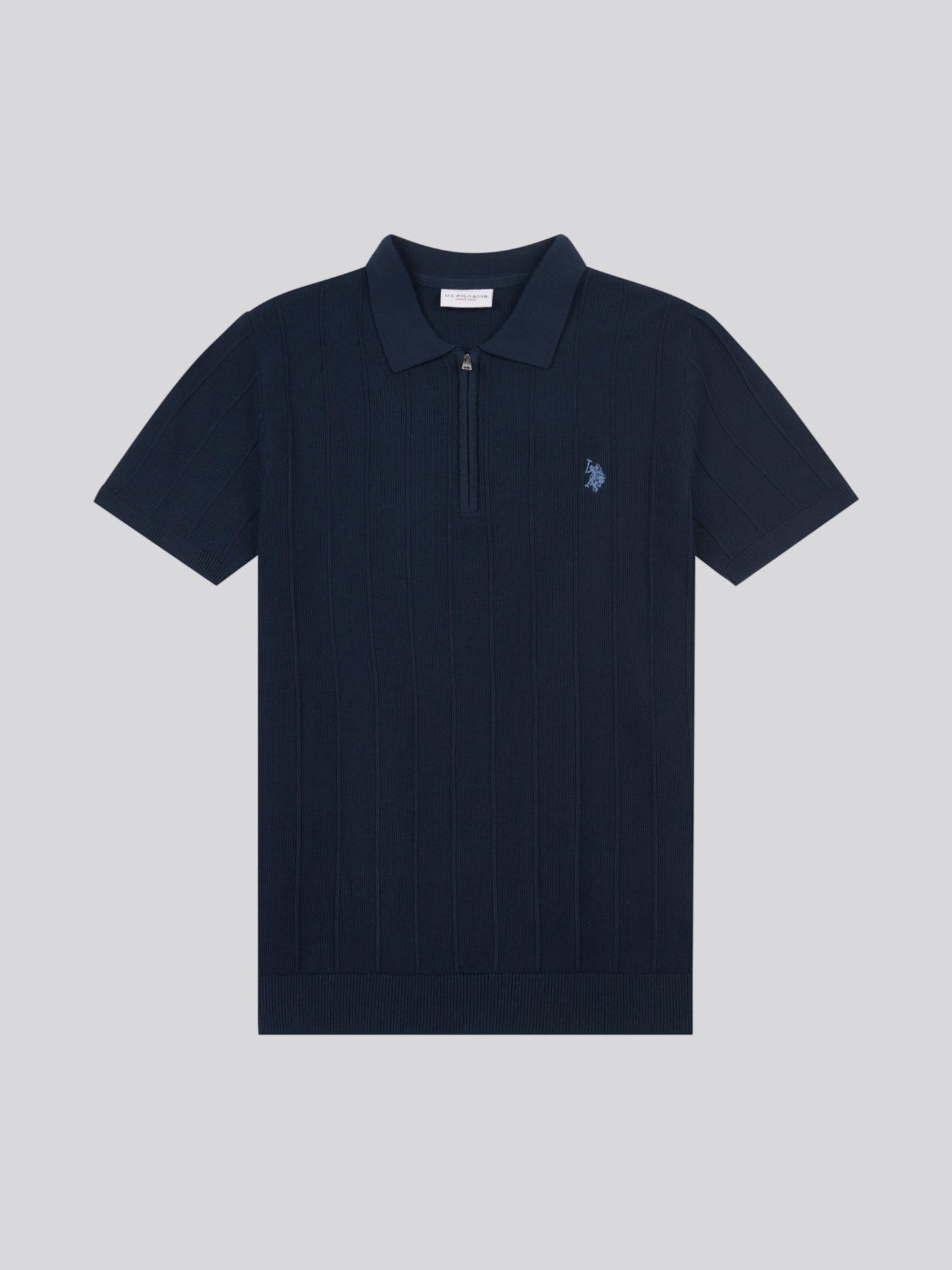 Mens Zip Knit  Polo Shirt Dark Sapphire Navy / Moonlight Blue DHM