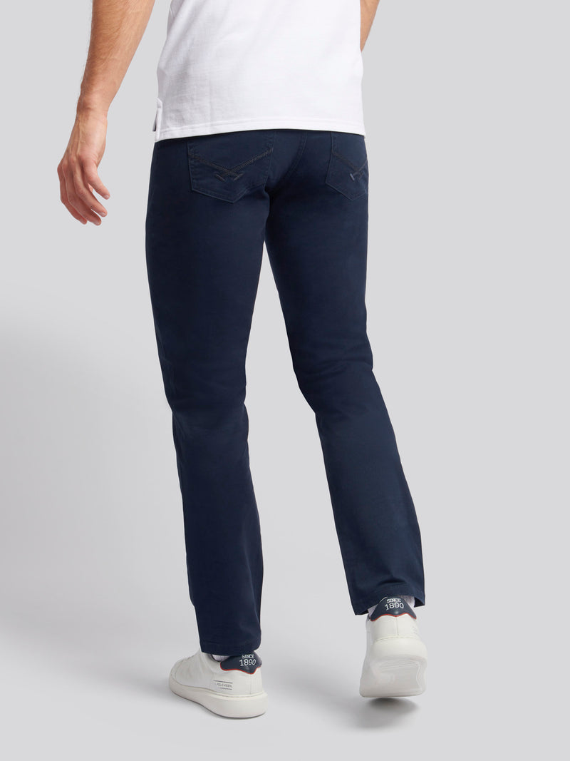 Mens Core 5 Pocket Trousers in Dark Sapphire Navy / Haute Red DHM