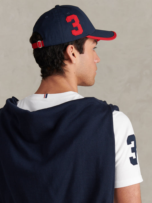 Mens Player 3 Baseball Cap in Dark Sapphire Navy/Haute Red DHM